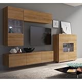 Lomadox Wohnzimmer Möbel Set in Eiche Gold Nb. mit LED Beleuchtung, B/H/T ca. 265/200/43 cm