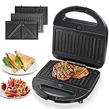 Aigostar Robin 3-in-1 Sandwichmaker Herr: Waffeleisen, Sandwich und Grill, 750 Watt große Leistung, 3 abnehmbare Antihaftplatten, immer kalter Griff.