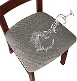 LANSHENG Stuhlbezug Sitzfläche 6er Set, Stretch Bezug für Stühle Sitzbezüge für Esszimmerstühle Abwaschbar Schonbezug Stuhl Hussen für Stühle, Hellgrau