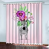 Hundnsney Vorhang Blickdicht 2Er Set 230X234cm 100% Verdunklungsvorhänge Mit Ösen Kälteschutz & Hitzeschutz 3D Cartoon-Zebra Gardinen Kinderzimmer Junge Mädchen Schlafzimmer Fensterdekoration