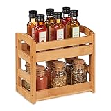 Relaxdays Gewürzregal Bambus, 2 Etagen, stehend, HBT: 23 x 25,5 x 15,5 cm, Gewürzständer für Arbeitsplatte, Küche, Natur
