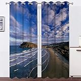 Vorhänge Blauer Himmel, Meerblick Vorhang Blickdicht VerdunklungsvorhäNge mit öSen, Gardinen Wohnzimmer Schlafzimmer Modern Bedruckt Curtains H 175 X B 140 cm 2er Set