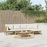 CIADAZ 6-TLG. Garten-Lounge-Set mit Cremeweißen Kissen, Gartenlounge, Gartenmöbel, Balkon Möbel, Balkonmöbel, Balkon Möbel Set, Möbelsets, Balkon Lounge, Bambus