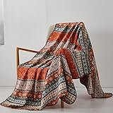 WONGS BEDDING Tagesdecke 150x200 Boho Kuscheldecke Baumwolle Bettüberwurf Boho Sofaüberwurf Orange Überwurfdecke Patchwork Bettdeck für Zuhause Büro Reisen