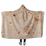 IUBBKI Kapuzendecke für Erwachsene und Kinder, 3D-Burrito-Tortilla-Druck, Umhang, Überwurf, Bademantel, Decke mit Kapuze, tragbar, Überwurf, Umhang, Sofa, TV, faul (150 x 130 cm, Crepes 1)
