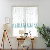 LAUGHINGLI Scheibengardine Kurzgardinen Voile Kurzstores Gardinen 2er Set Küche Kurz Modern Transparent Landhaus Fensterschals Kurzvorhänge Bistrogardine Wohnzimmer 2 Stück mit Stickerei 60 90 cm Hoch