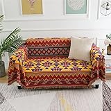 Homxi Bezug Sofa 4 Sitzer,Sofabezug Universal mit Vintage Geometrisch Sofa Baumwolle Überwurf Sofa-Handtuch Rot Braun Gelb Sofa Überzug 230x250CM