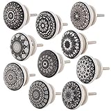 Knober Set 10 Stück Möbelknöpf Keramik Mandala Energy Shabby-Chic Schrankknöpfe Türgriff (6. Schwarz-Weiß Set 10 Stück)