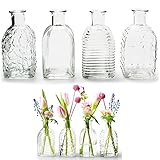 12 x kleine Vasen aus Glas Vintage – Blumenvasen Tischvasen Glasvasen Dekoflaschen Glasflaschen Glasfläschchen Deko-Flaschen (Modell 2, H 13,5 cm - Ø 6,5 cm)