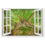 Bild auf Leinwand, Motiv: Fensterblick Leinwandbild,grüne Äste. 3D-Effekt Fensteransicht Bilder. Landschafts Druck auf Leinwand. Leinwandbilder Fensterblick Natur Dekor 35x53cm(13,7x20,8')rahmenlos