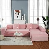 XHDZSW Sofabezug, Cover Samt Sofabezug Bezug, Anti-Rutsch Couchbezug, überzug für L-Form Sofa Universal Waschbar Sofaüberwurf Antirutsch Sofaschutz (Rosa,L Typ3+3Sitzer)