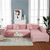 XHDZSW Sofabezug, Cover Samt Sofabezug Bezug, Anti-Rutsch Couchbezug, überzug für L-Form Sofa Universal Waschbar Sofaüberwurf Antirutsch Sofaschutz (Rosa,L Typ 3+4Sitzer)