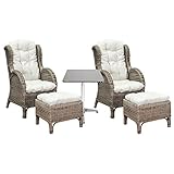 Mojawo Luxus Rattan Set 2 Stück Relaxsessel Korbsessel Rattansessel mit Hocker Ohrensessel mit Fußhocker aus Rattan, inkl. Polster in beige und 1 Stück Bistrotisch Aluminium