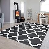 TAPISO Luxury Teppich Kurzflor Modern Marokkanisch Geometrisch Kleeblatt Gitter Muster Grau Weiss Wohnzimmer Jugendzimmer ÖKOTEX 250 x 350 cm