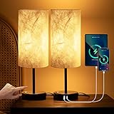 Cresmar LED Nachttischlampe 2er set, Touch Dimmbar Tischlampe mit USB A+Typ-C-Anschlüssen, Modern Nachttischlampen mit Lampenschirm aus Vliesstoffe für Wohnzimmer Schlafzimmer (Inkl. Glühbirnen