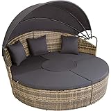 TecTake 800764 Hochwertige XXL Aluminium Polyrattan Sonneninsel mit aufklappbarem Sonnendach, Lounge Sonnenliege inkl. Kissen und Auflagen, 180 x 161 x 138 cm (Natur | Nr. 403737)