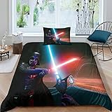 WILBB Star Wars Kinder Bettwäsche Bettbezüge Set, 3D Gedruckte Kinder Jungen Kinderbett Set Sanft Microfaser Sci-fi Theme Bettbezug 3 Teilig Mit Kissenbezug Single（135x200cm）