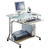 SixBros. Schreibtisch mit Glasplatte, rollbarer PC Tisch, Rollwagen, Kleiner Computerschreibtisch auf Rollen, 80 x 60 cm CT-3791A/41