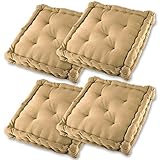 Gräfenstayn® 4er-Set Sitzkissen Stuhlkissen 40x40x8cm für Indoor und Outdoor aus 100% Baumwolle Dicke Polsterung Steppkissen/Bodenkissen (Beige)