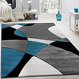 Paco Home Designer Teppich Modern Geometrische Muster Konturenschnitt In Türkis Grau Schwarz, Grösse:60x110 cm