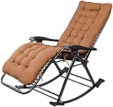 MIXMEY Loungesessel Outdoor Schaukelstühle mit Kissen für Erwachsene, Zero Gravity Sessel für tragbaren Garten Klappstuhl (Farbe: Kaffeefarben)