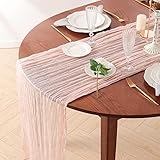 UMINEUX Tischläufer, 3 m, rosafarbener Gaze-Tischläufer, durchscheinendes Käsetuch, Großpackung für Urlaub, Party, Brautparty, romantische Boho-Tischdekoration, 88,9 cm B x 299,7 cm L