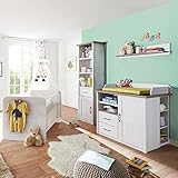 Lomadox Babymöbel Set Landhausstil Pinie weiß Nb./Trüffel Eiche Nb.
