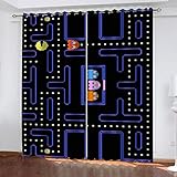 TEMKIN Vorhang Blickdicht Schlaufen, 3D Cartoon-Spielbildschirm Muster Ösenvorhang 2Er Set, Verdunkelungsvorhang Schlafzimmer Mit Ösen, Thermogardine Wohnzimmer Modern Fensterdekoration 260X280cm
