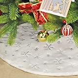 SALCAR Weihnachtsbaumdecke Rund Weiß, 150cm Weihnachtsbaum Decke Weiss Plüsch Weihnachtsbaum Rock, Kunstfell Schneeflocke Christbaumdecke Weihnachtsbaumdecke Unterlage Decke für Weihnachtsbaum Deko