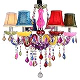 Kronleuchter 6 Flammen Bunte Pendelleuchte Moderne Vintage Deckenleuchten Kristall Kronleuchter und Schirme Wohnzimmer, Schlafzimmer, Restaurant, Kinderzimmer Deko Lampen