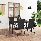 vidaXL Gartenmöbel Set 5-TLG. Gartengarnitur Sitzgruppe Gartenset Sitzgarnitur Esstisch Gartentisch Gartenstuhl Tisch Stühle Schwarz