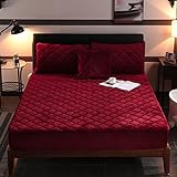Spannbettlaken für Doppelbett, warm, dick, reine Farbe, Kristallsamt, Matratzenschutzbezug für Doppelbett, Queensize-Bett, extra tiefes Spannbetttuch, rot, 200200 cm