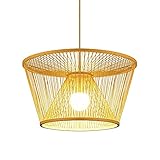 BBAUER Bambus-Pendelleuchte, 1 Licht Für Die Küche Große Rattan-Kronleuchter-Holzlaterne Korb-Hängeleuchten An Der Decke Retro-Industriestil Für Esszimmer Und Wohnzimmer Für Teestuben