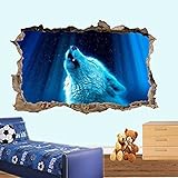 Wandtattoo Night Dark Howling White Wolf Wall Sticker Art 3D Poster Aufkleber Wandtattoo