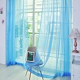 KEKUYA Halbtransparenter Vorhang, Voile, Tüll, Fenster, Balkon, Ring, Ösen, für Schlafzimmer und Wohnzimmer, Gaze-Vorhang, dekorativ, B 117 x L 183 cm, Blau