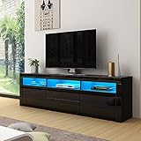 LED TV Schrank Modernes Hochglanz TV Board mit 2 Türen & 2 Schubladen Fernsehschrank für Wohnzimmer Schlafzimmer Möbel, Schwarz, 160 x 35 x 60 cm