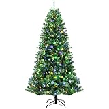 COSTWAY 180cm LED Künstlicher Weihnachtsbaum mit 9 Lichtmodi und 5 Farbwechsel, Christbaum 845 Spitzen PVC Nadeln, Tannenbaum mit Metallständer, Kunstbaum Weihnachten Klappsystem, grün