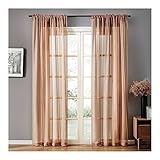 Mesnt Gardine Schlafzimmer, Polyester Halbtransparenter Voile Vorhang für Schlafzimmer, Braun, H229 x B132 cm