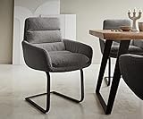 DELIFE Schwingstuhl Abelia-Flex mit Armlehnen Freischwinger flach Schwarz Bouclé Grau