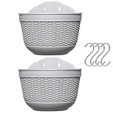 IHONYI 2Pcs Blumentopf Hängend Plastik Blumenampeln zum Aufhängen Abnehmbare Haken Hängetopf mit Haken Blumenampel außen für Pflanze Garten Balkon Innenhof Außenbereiche Dekor Geschenk (Grau)