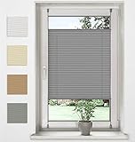 Sonello Plissee Klemmfix ohne Bohren 80cm x 120cm Grau Faltrollo Plisseerollo Jalousie für Tür & Fenster Blickdicht Sichtschutz Sonnenschutz Fertifplissee Rollo