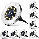 Wilktop Solarleuchten für Garten Solarlampe Lampe Solarleuchte Bodenleuchte Warmweiß mit 8LEDs Licht Bodenstrahler LED Außen IP65 8er im Set Solar Außenleuchte