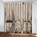 Vorhang Blickdicht Ösen 3D Retro Schäbige Weiße Holztür Muster Kinderzimmer Jungen Mädchen 2Er Set 214X220cm(HxB) Vorhänge Wohnzimmer Schlafzimmer Thermovorhang Hitzeschutz Fenstergardinen Modern