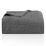 WOLTU Tagesdecke in Waffeloptik 240x260 cm, weiche Bettüberwurf, leichte Überwurfdecke Wohndecke Sofa Überwurf, Steppdecke für Wohnzimmer Schlafzimmer, Oeko-Tex, Dunkelgrau