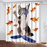 Vorhänge Schlafzimmer 3D Kunst Cartoon Katze Blackout Curtain Verdunkelung 220x210 cm Gardinen Blickdichte Vorhänge Schlafzimmer Ösen Thermo Vorhang, Mit Muster Für Fenster Wohnzimmer