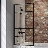 Schulte Duschwand Black Style, 80 x 140 cm, 5 mm Sicherheits-Glas Dekor Atelier 3 Fixil-beschichtet, schwarz-matt, Duschabtrennung für Badewanne