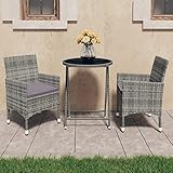 JUNZAI 3-TLG. Bistro-Set, Bistrotisch Mit 2 Stühlen, Gartenset Tisch Und Stühle, Balkontisch Klein, Bistroset, Poly Rattan und Hartglas Grau