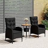 Tidyard 3-TLG. Bistroset Balkonset Gartenset Rattan Tisch und Verstellbar Hochlehner Stühle, Auflagen und Kissen, Sitzgruppe, Schwarz und Braun