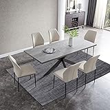 jiexi Modernes Essgruppen für 6 Personen, ausziehbarer Holztisch und 6 Stück PU-Leder-Esszimmerstühle, Esstisch-Set für Küche und Esszimmer (hellgrau + beige Stuhl)