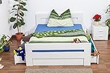 Einzelbett/Funktionsbett 'Easy Premium Line' K6 inkl. 4 Schubladen und 2 Abdeckblenden 140 x 200 cm Buche Vollholz massiv weiß lackiert